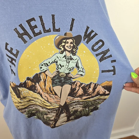 "The Hell I Won't" Denim Blue Short Sleeve Unisex Tee Size XL - Picture 5 of 7